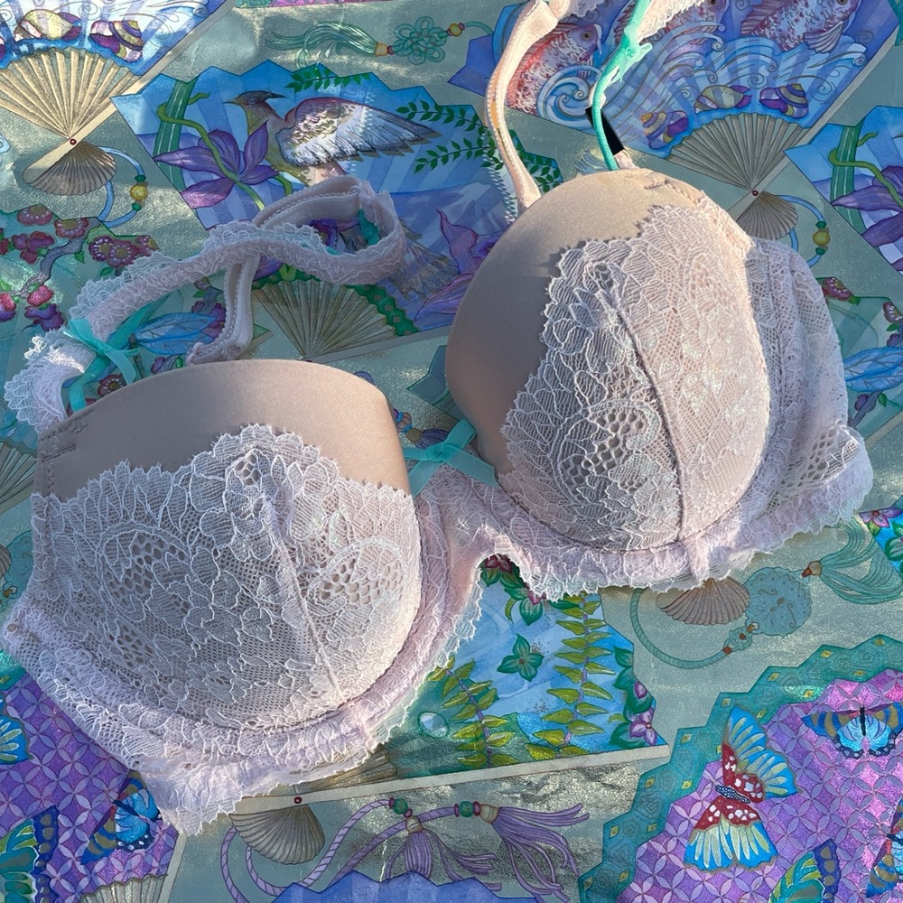 Victoria’s Secret Limited Edition pastel pink lace push-up bra size 32 D
